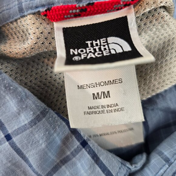 The North Face Shirt Mens Medium Blue Button Up Plaid Modal Outdoor Travel Gorp - Picture 7 of 9
